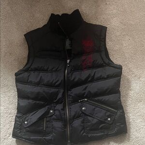 Harley-Davidson Black Puffer Vest with Red Skull Design